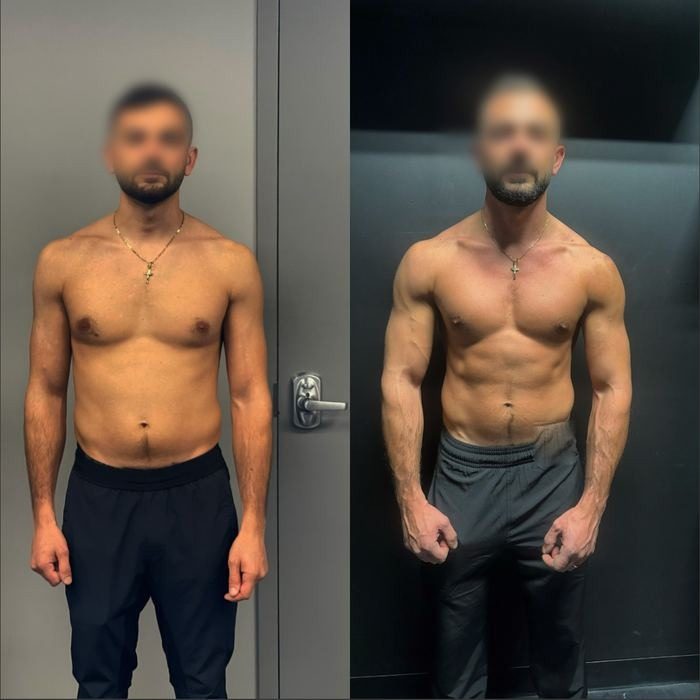 Client transformation, 6 months, face blurred